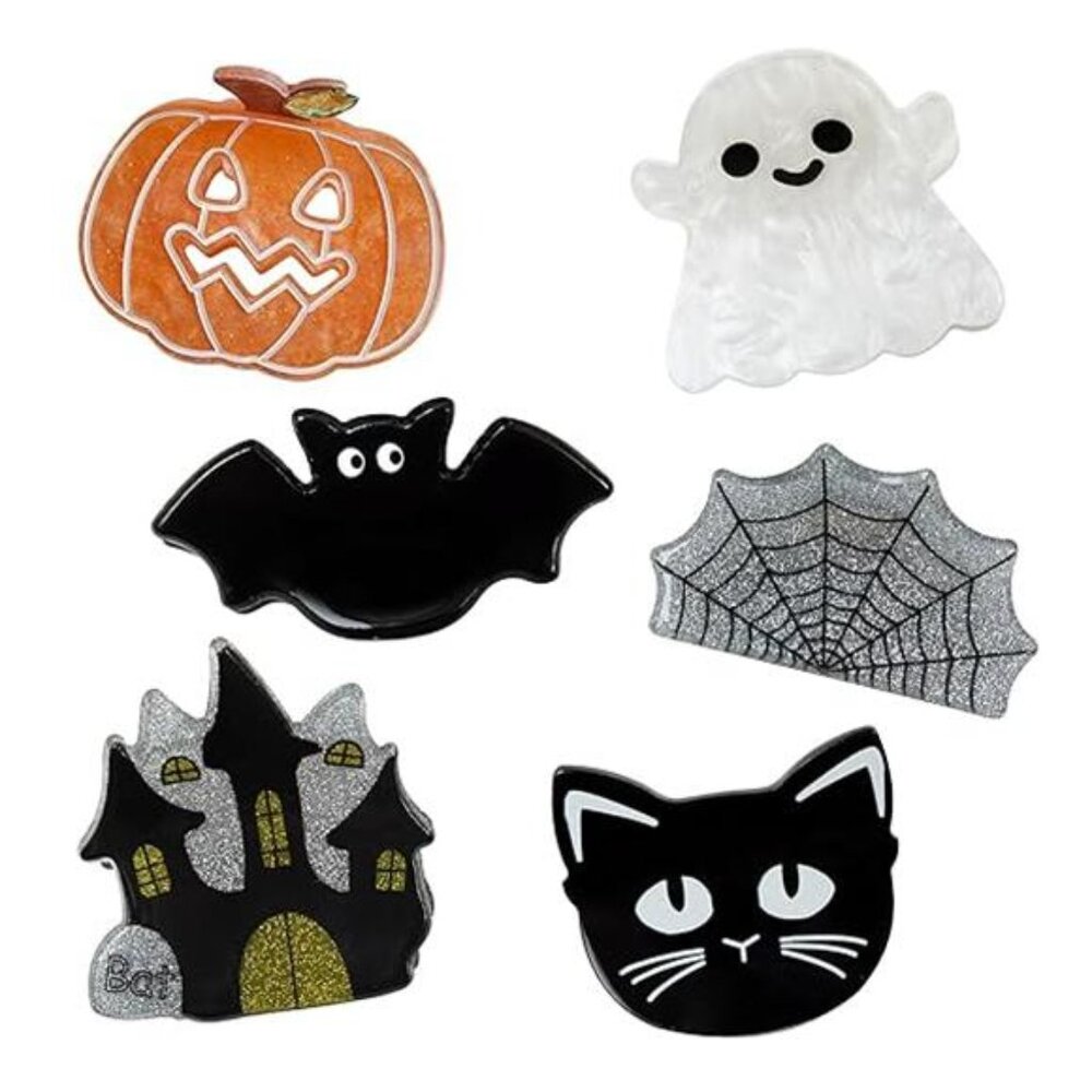 Halloween Hair Clips Set | Cute Acrylic Mini Claw Clips | Pumpkins, Bats, Ghosts - Picture 4 of 4